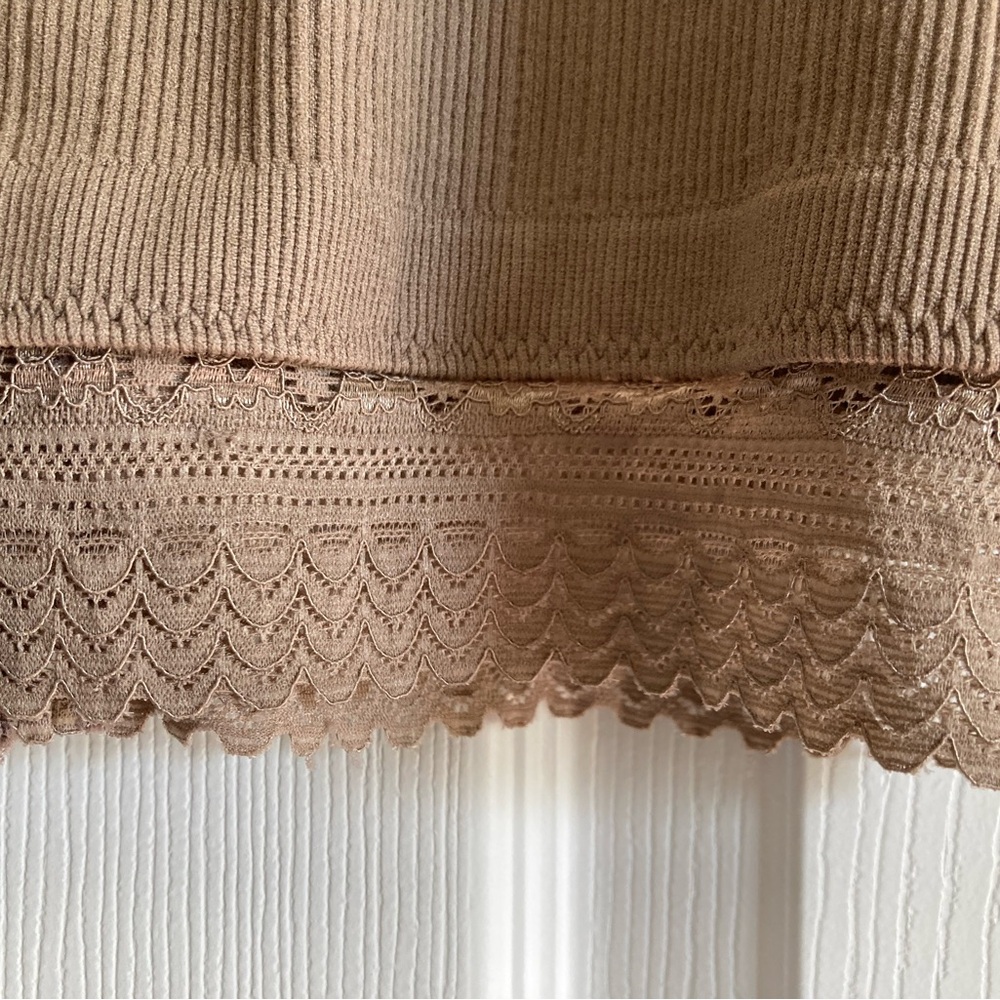 Three Bird Nest Crochet Lace Trim Strappy Bralette - Mocha - Picture 5 of 5